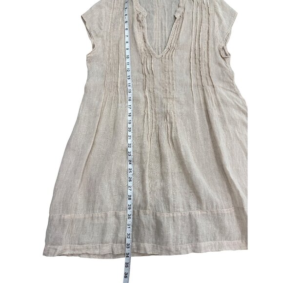 CP Shades Womens Linen V-Neck Pintuck Tunic Dress Cap-Sleeve Peach Beige Size S - Picture 7 of 8